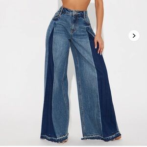 Fashion Nova Two-Tone Blue Flare Jeans